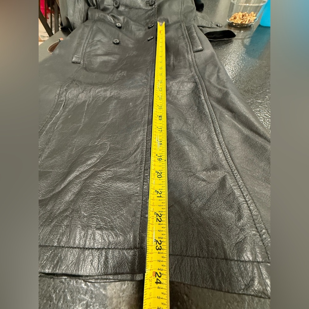 Classic Black Leather Trench Coat XS - Picture 12 of 13